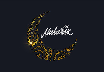 Eid Mubarak vector background. Calligraphic text of Ramadan Kareem. Creative design greeting card, banner, poster. Traditional Islamic holy holiday