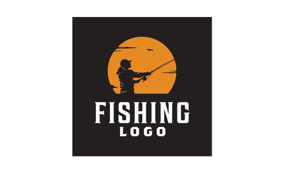 Angler Fishing Silhouette logo illustration at Sunset Outdoor design inspiration