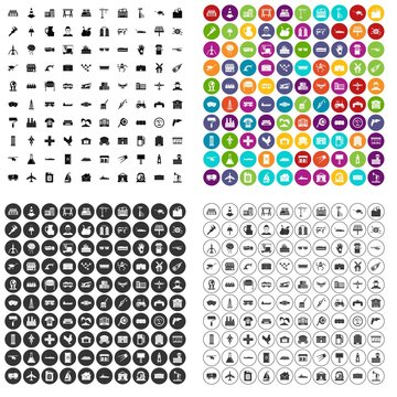 100 industry icons set vector in 4 variant for any web design isolated on white