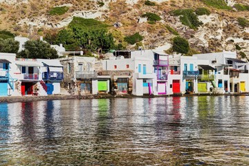 Fototapeta na wymiar Klima Village in Milos Island, Klima is the most picturesque fishing village of Milos and is really worth-seeing