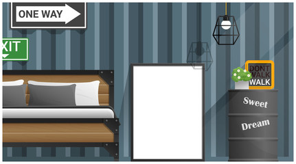 Mock up poster frame in bedroom , Interior background , vector , illustration