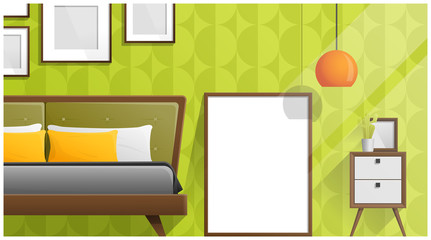 Mock up poster frame in bedroom , Interior background , vector , illustration