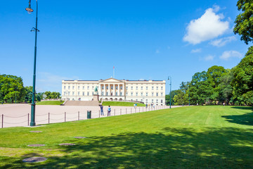 View from Royal Palace in Oslo to the city downtown. Royal Palace is the official residence of the present Norwegian monarch.