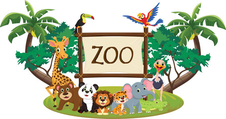 illustration of funny zoo animal cartoon isolated on white - obrazy, fototapety, plakaty
