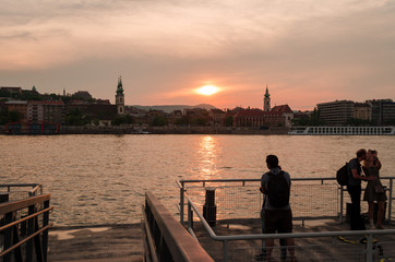 tourists enjoying sunset in Budapest Hungary