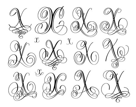 calligraphy lettering script font x set, hand written