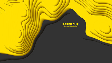 Black and yellow wave. Abstract paper cut. Abstract colorful waves. Wavy banners. Color geometric form. Wave paper cut. Map line of topography. Map mockup infographics. Vector illustration