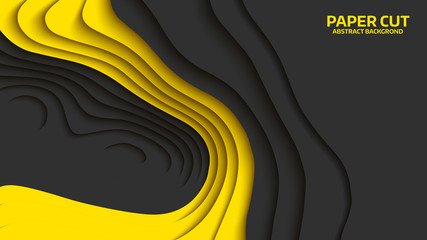 Black and yellow wave. Abstract paper cut. Abstract colorful waves. Wavy banners. Color geometric form. Wave paper cut. Map line of topography. Map mockup infographics. Vector illustration