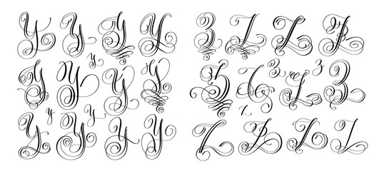 Fototapeta na wymiar calligraphy letters set Y and Z, script font