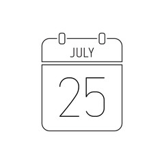 July 25 calendar icon thin line