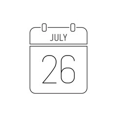 July 26 calendar icon thin line. Day parachutist in Russia, Esperanto, a national uprising in Cuba