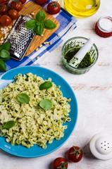 Traditional Italian pasta with pesto