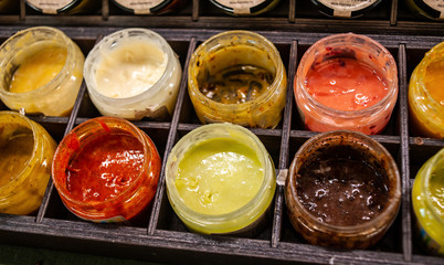 Moscow-Russia, april 22-2018: jars of honey