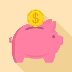 Piggy bank icon. Flat illustration of piggy bank vector icon for web