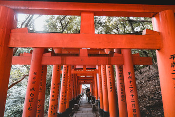 Fototapeta na wymiar KYOTO, JAPAN- Jan 18, 2018: Tourist visit famous shrine during at Fushimi Inari in Kyoto, Japan