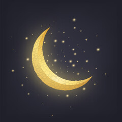 Crescent moon and glowing stars. Ramadan islamic design element