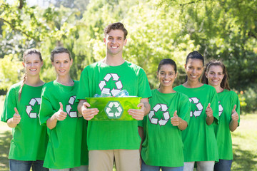 Happy environmental activists in the park 