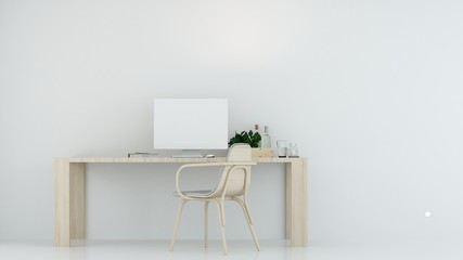Work space interior white background  - 3d rendering minimal japanese	