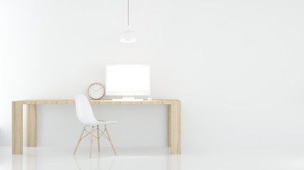 Work space interior white background  - 3d rendering minimal japanese	