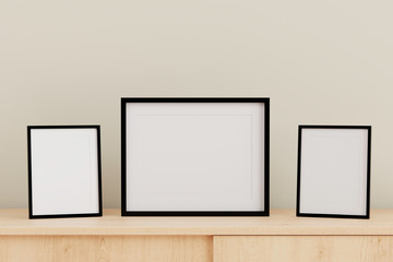 Blank picture frame for insert text or image inside on the wall in living room.