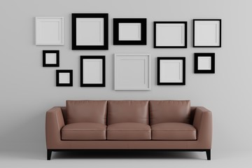 Blank picture frame for insert text or image inside on the wall in living room.