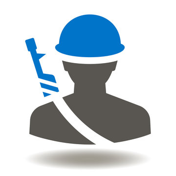 Soldier with Gun and Helmet Icon Vector. Soldiers Army Illustration. Military man with weapon and hard hat logo symbol.