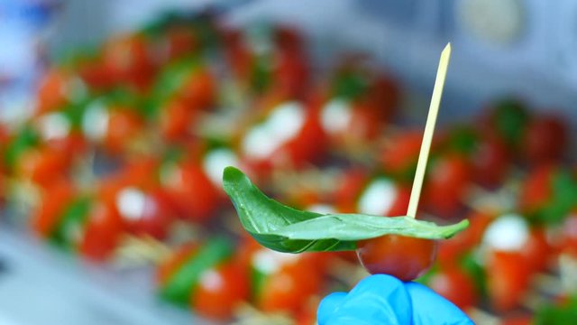 Classic Italian Caprese Canapes Salad With Tomatoes, Mozzarella di Buffala And Fresh Basil