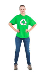 Fototapeta premium Happy pretty environmental activist posing with hands on the hips