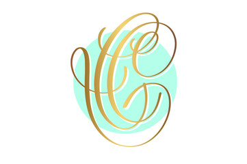 gold calligraphy letter on circle blue background