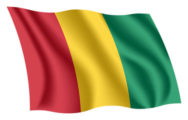 Guinea flag. Isolated national flag of Guinea. Waving flag of the Republic of Guinea. Fluttering textile guinean flag.