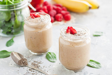 Fresh tropical smoothie with ingredients