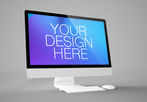 Desktop Computer on Gray Background Mockup