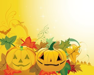 Autumn Halloween background with pumpkins