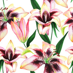 Watercolor pink and white lilies. You can use it for postcards, for congratulations, for your birthday, for your wedding day.