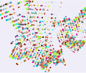Color abstract motion, particle or random pattern generative art background. Vector, dust, backdrop & decoration.
