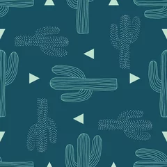 Washable wall murals Girls room vector saguaro cactus toss teal seamless repeat pattern background