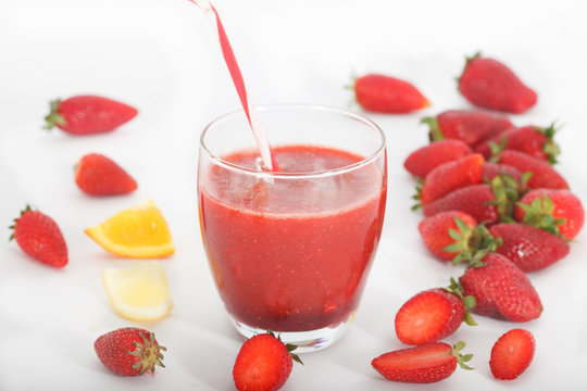 Fresh strawberry smoothie,  healthy antioxidant juice full of vitamins