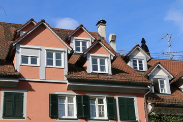 Fototapeta na wymiar Roofs, Dachansicht, Dächer, Dachgauben, Dachgeschosse