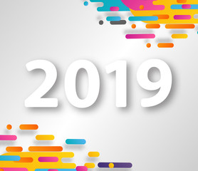 2019 Happy new year design card on hipster halftone background. Vector illustration.