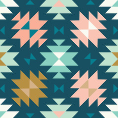 vector tribal kilim teal and pink seamless repeat pattern background - 202538752