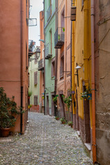 Fototapeta na wymiar Typical streets of the town Bosa, Sardinia