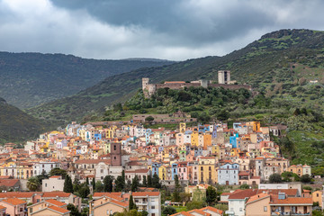 Fototapeta na wymiar View of the medieval town of Bosa, Sardinia