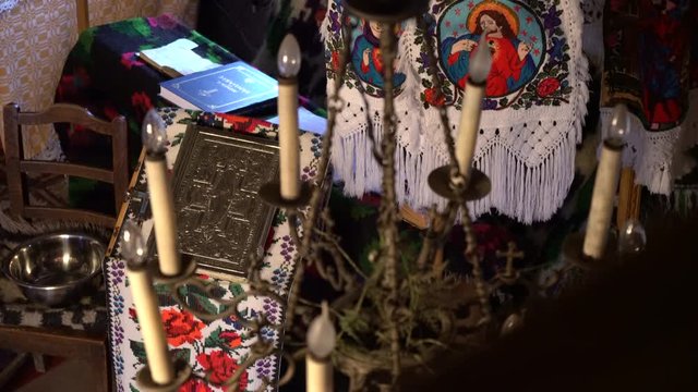 Religious objects at the Wooden Church, Oncesti  
