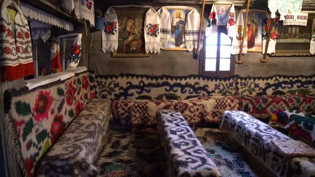 Traditional blankets at the Wooden Church, Oncesti