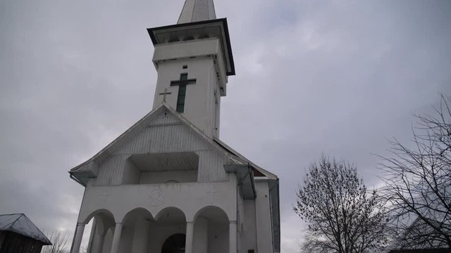 Tilt down view of a church in Oncesti 