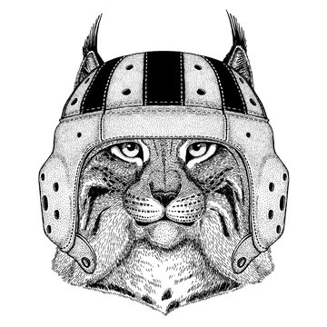 Cool animal wearing rugby helmet Extreme sport game