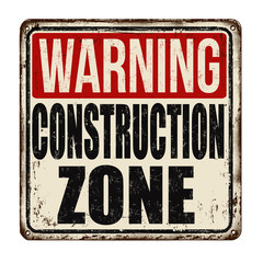 Construction zone vintage rusty metal sign