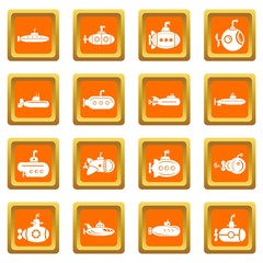 Submarine icons set vector orange square isolated on white background 