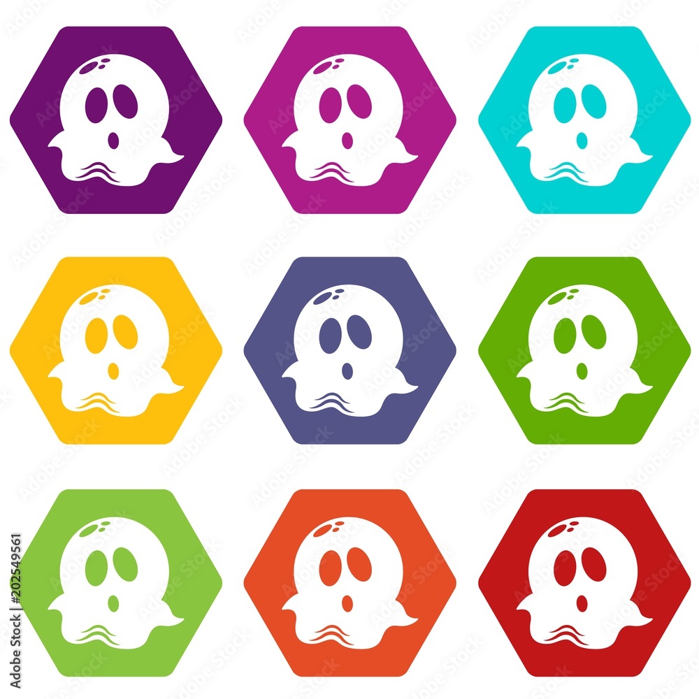 Sticker ghost icons 9 set coloful isolated on white for web - Stickers