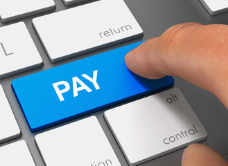 pay pushing keyboard with finger 3d illustration
